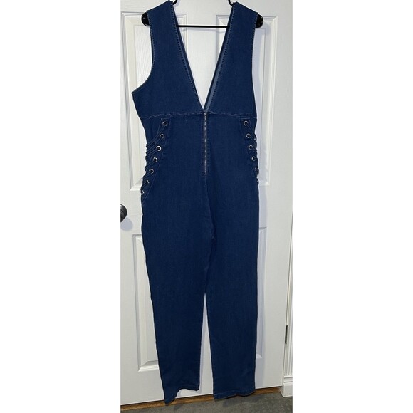 C'est Toi Women’s Plus Sleeveless V-Neck Side Tie Denim Jumpsuit Size 3XL - Picture 8 of 12